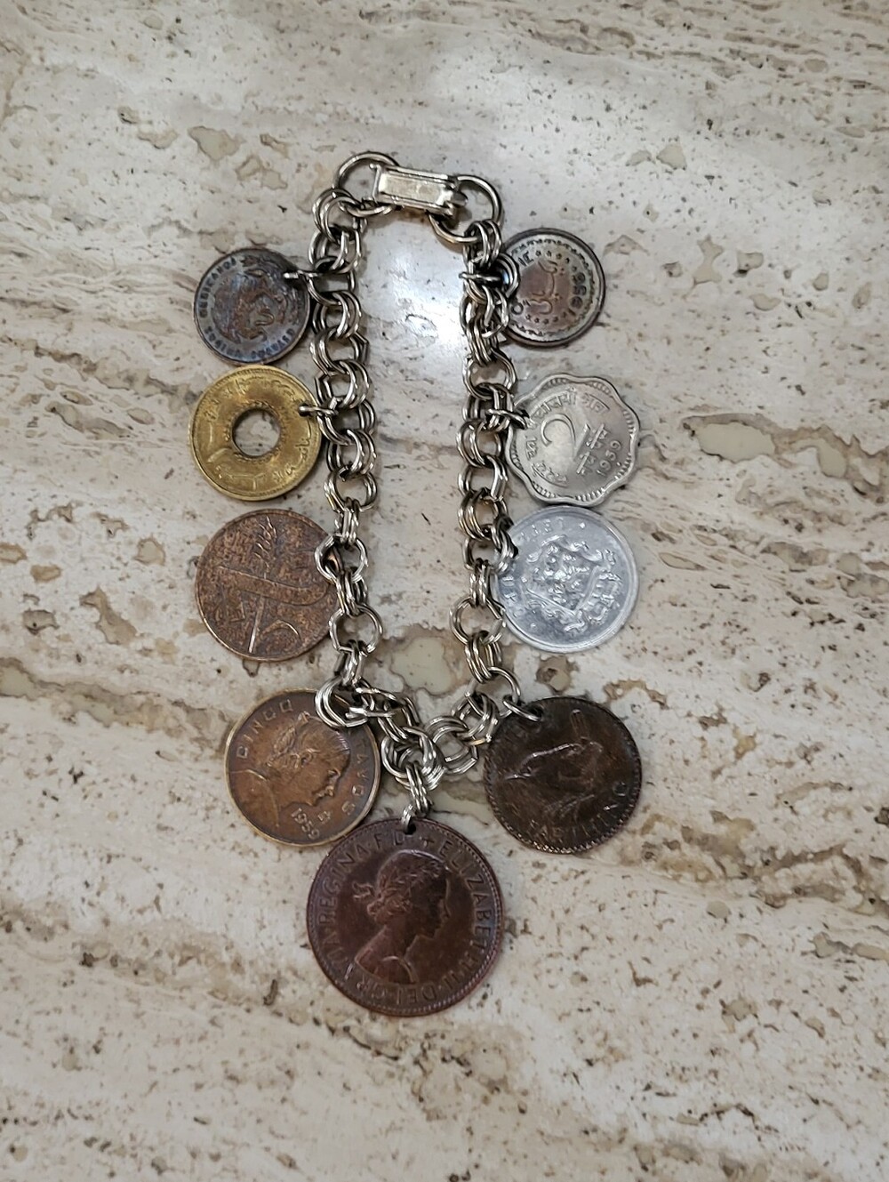 Mid-Century Travel Coin Bracelet 7" - Picture 2 of 6